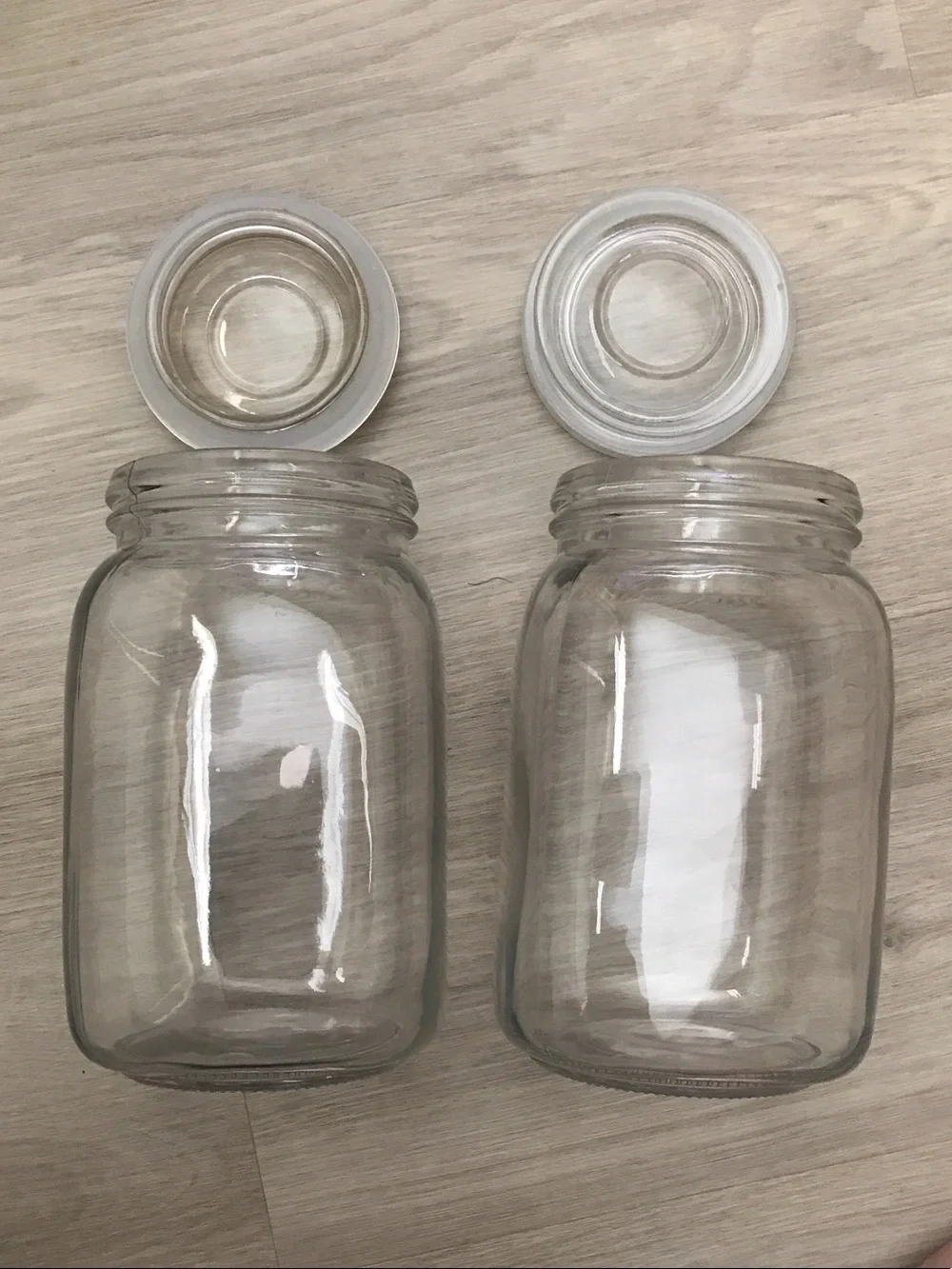 Pair of Clear Glass Storage Jars with Lids